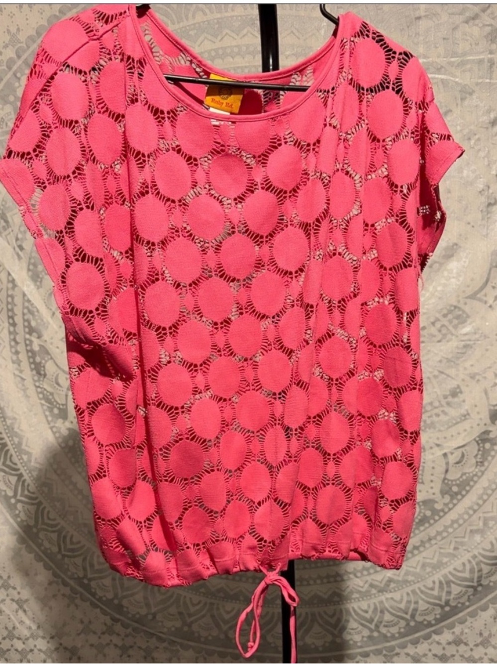 🌸 Ruby Rd. Vibrant Pink Laser Cut Crochet Blouse | XL 🌸